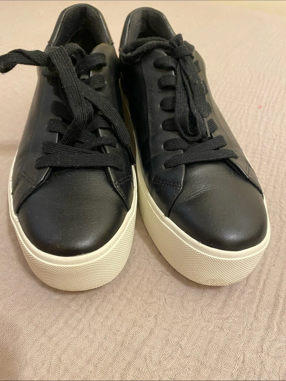 Vince Black Leather Low-Top Sneakers - Classic Casual Style. Size 6.5